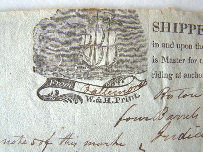 A framed grouping of four Bills of Lading for the Brig Orion, Capt. Samuel Harding, February 1810 — image 4